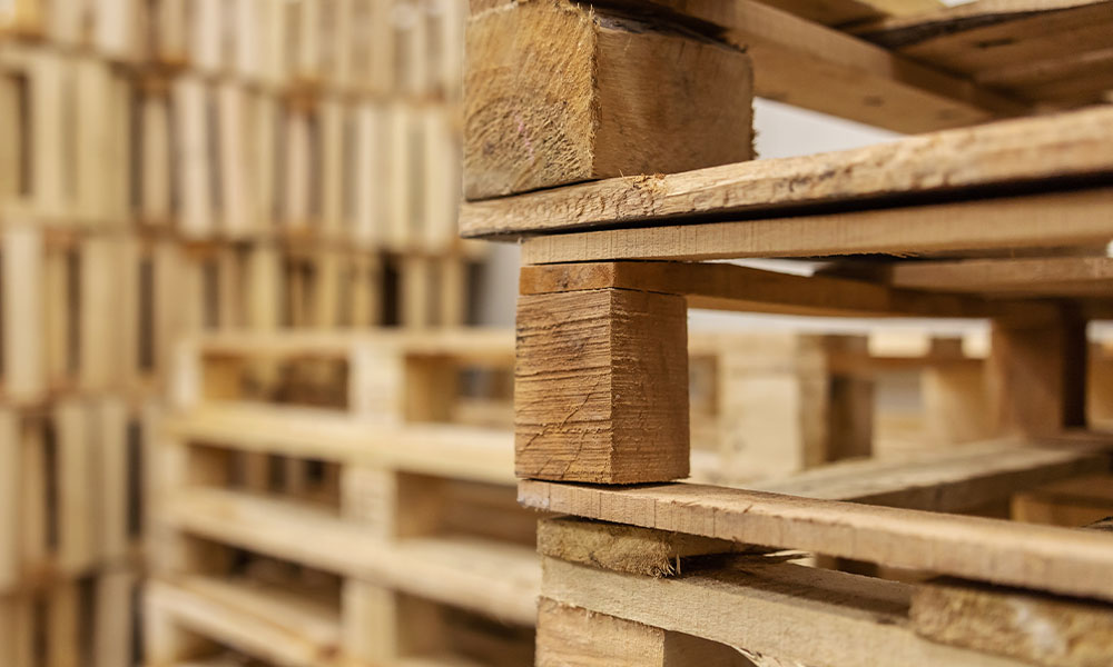 Stack of pallets in warehouse