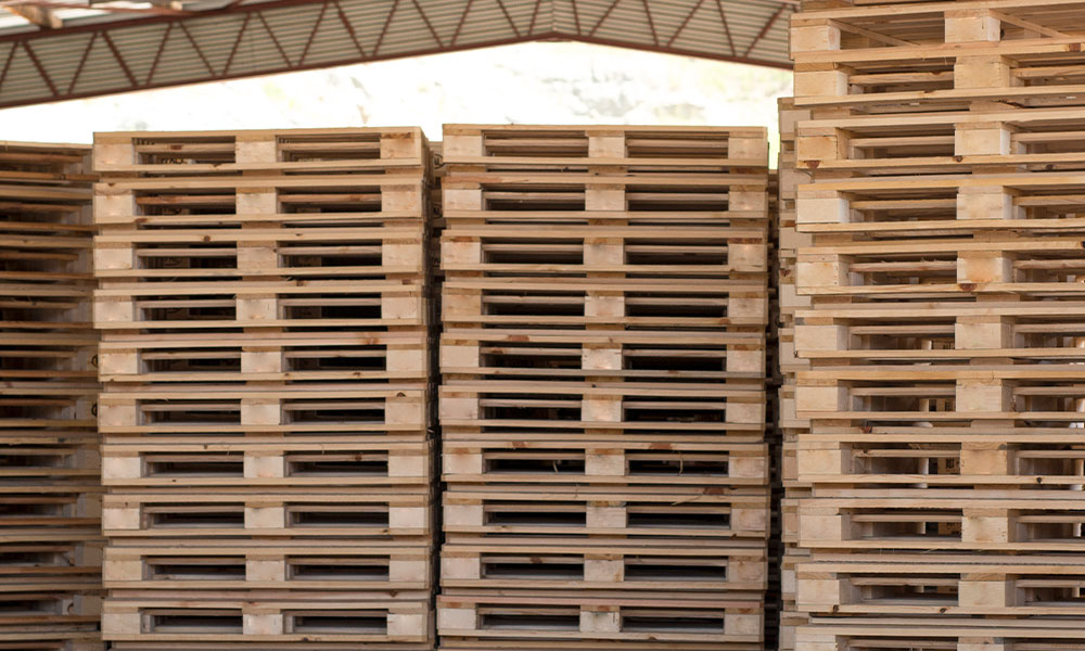 Stacked pallets outside