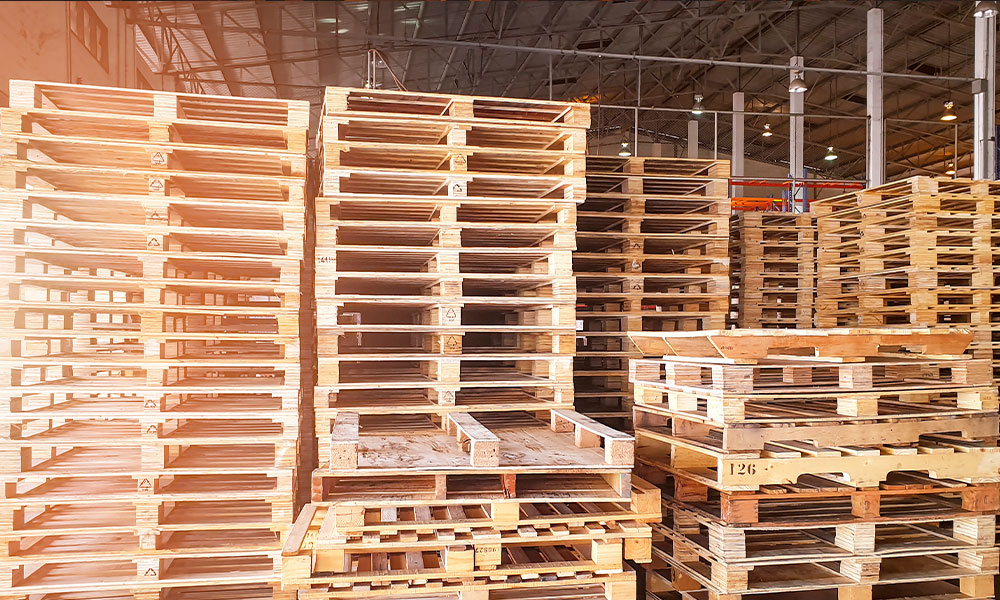 Stack of pallets in warehouse