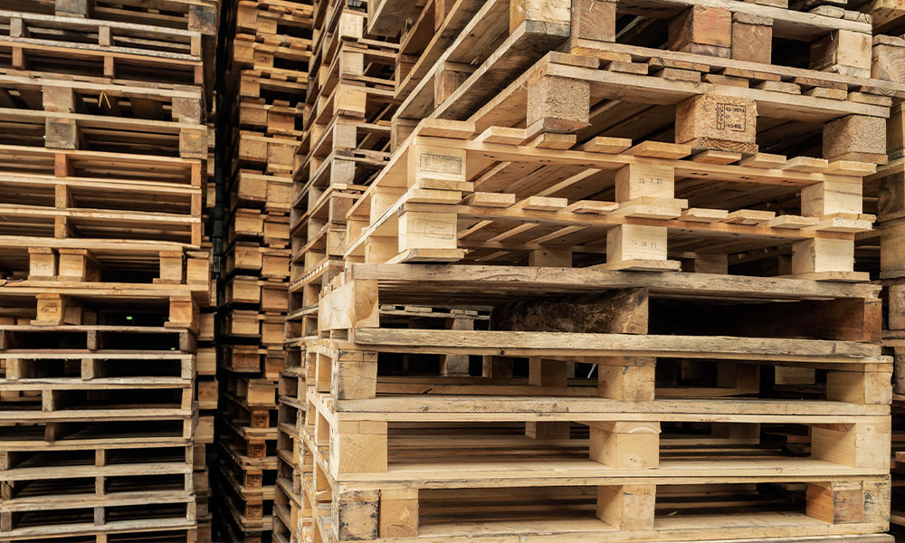 Stack of pallets in warehouse