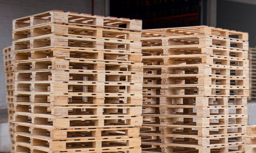 Stacked pallets outside