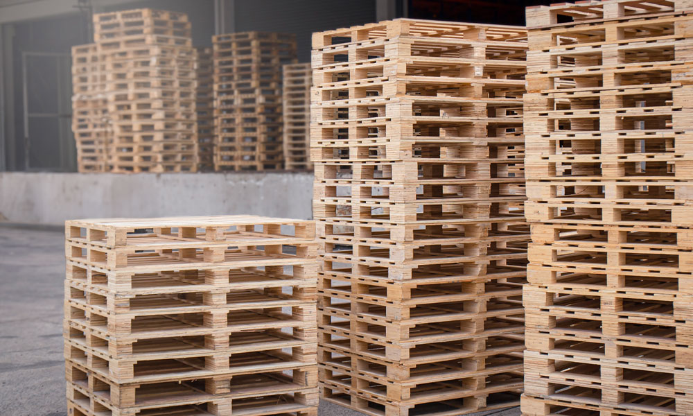 Stacks of pallets outside